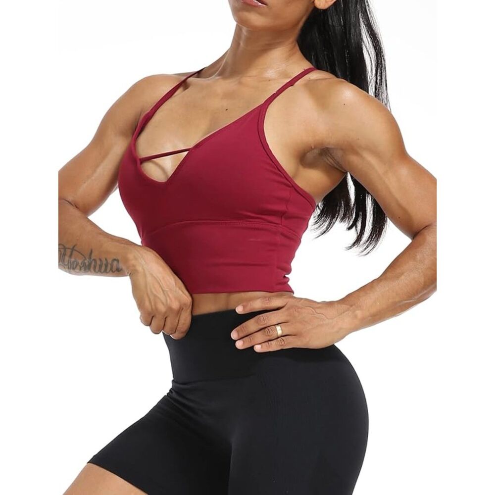 Longline Sport Seamless Yoga Crop Top Low Support Workout Bra Sz M